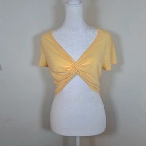 Sweaty Betty Yellow Short Sleeve Crop Top Twist Top Shirt Size Medium